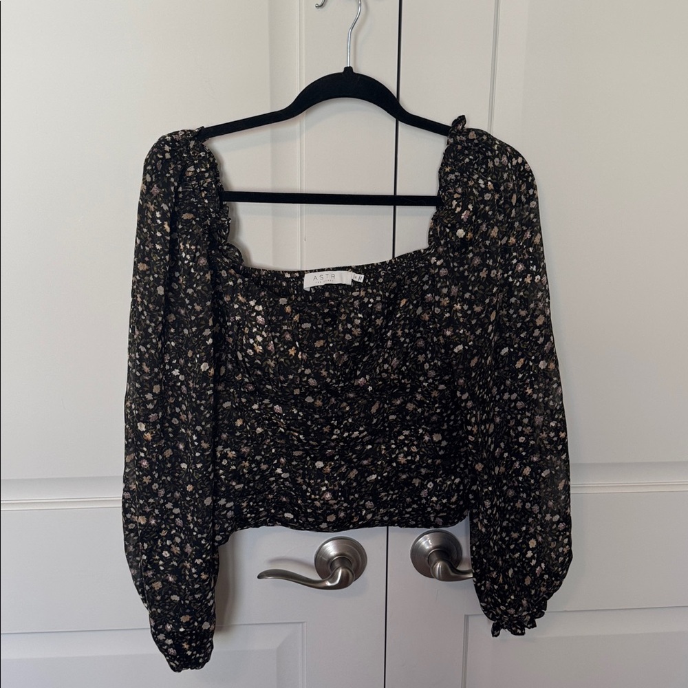 Astr Black Floral Smocked Top